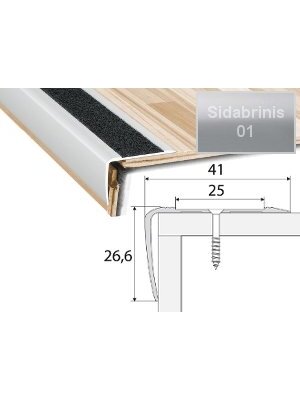 Profilis Effector A44 laiptams, su 2.5 cm neslidžia juosta | sidabrinis 41x26,6 mm 120 cm