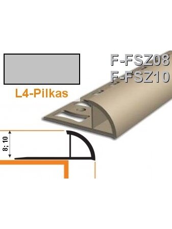 Profilis užbaigimo PVC Aspro, išorinis | 8 mm x 2.5 m, pilkas