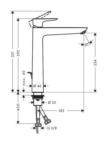 Praustuvės maišytuvas HANSGROHE TALIS E 71716670, juodas