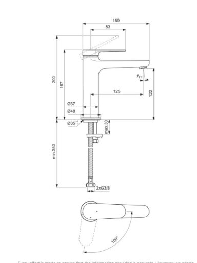 Praustuvo maišytuvas Ideal Standard CERAFINE O Nuovo H120, be dugno vožtuvo, BlueStart, 3,8 l/min, chromas