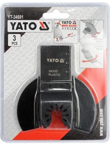 Priedai daugiafunkciniam prietaisui HSS, HCS, BIM, medžiui, plastikui, metalui, 3 vnt. Yato | 88mm / HSS; 34mm / HCS; 34mm / BIM;