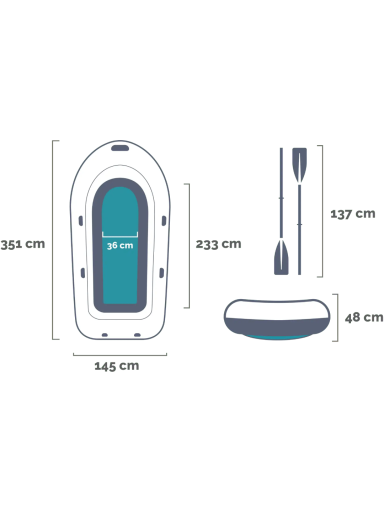Pripučiama valtis Intex 4-vietė 68351 SEAHAWK 4, Matmenys 351x145x48