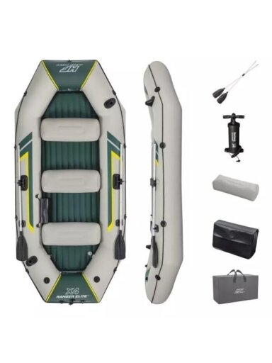Pripučiama keturvietė valtis kietu dugnu Bestway Ranger Elite X4 Raft, 320x148x47 cm, 65157