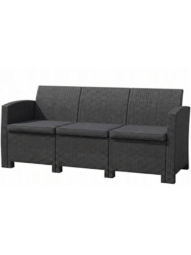 Trivietė rotango sodo sofa 172 cm, pilka