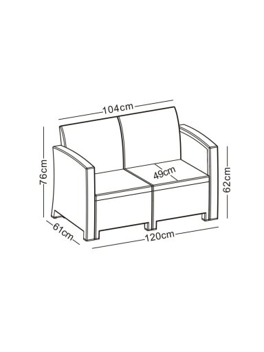 Dvivietė rotango sodo sofa 120 cm, pilka