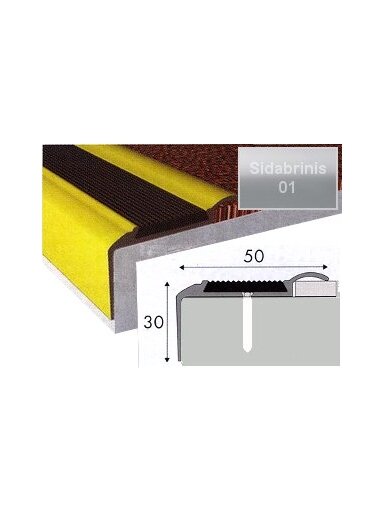 Profilis Effector A37 laiptams, su guma | sidabrinis 90 cm 50x30 mm