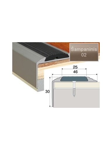 Profilis Effector A38 laiptams, su juoda guma | šampaninis 120 cm 50x30 mm