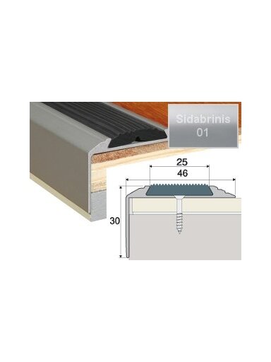 Profilis Effector A38 laiptams, su juoda guma | sidabrinis 90 cm 50x30 mm