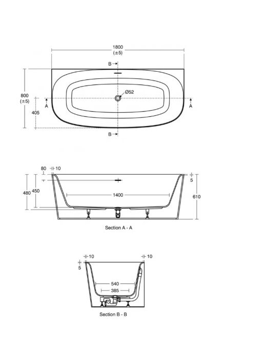 Prie sienos statoma akrilinė vonia Ideal Standard Dea Duo 180x80cm, su Click-Clack vožtuvubalta 1