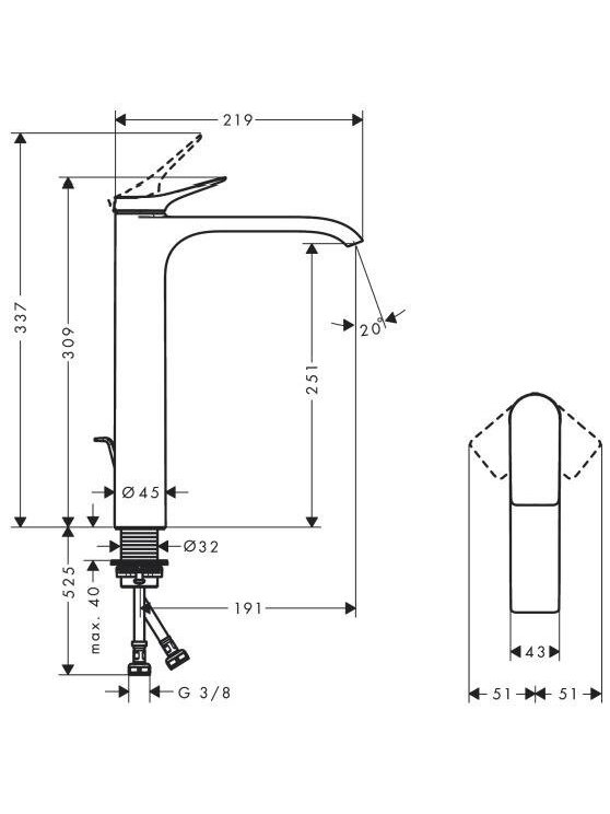 Praustuvės maišytuvas HANSGROHE VIVENIS 250 75040000, chromo 2 Praustuvės maišytuvas HANSGROHE VIVENIS 250 75040000, chromo 2