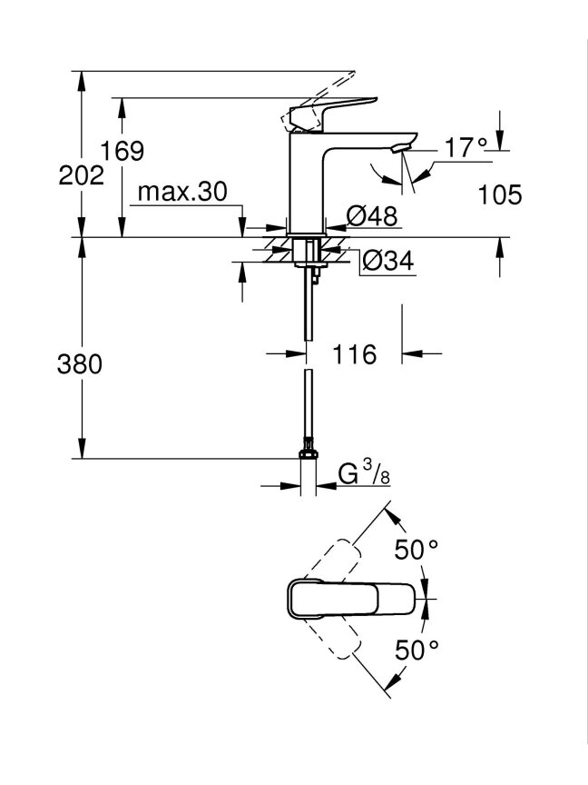Praustuvo maišytuvas Grohe Cubeo, 1/2", M dydžio, chromas 3 Praustuvo maišytuvas Grohe Cubeo, 1/2", M dydžio, chromas 3