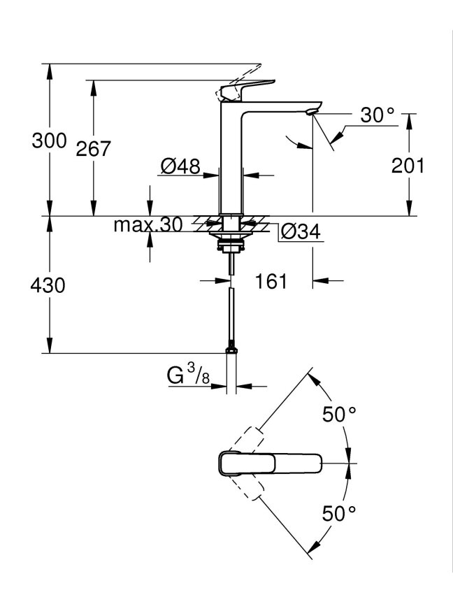 Praustuvo maišytuvas Grohe Cubeo, 1/2", XL dydžio, matinė juoda sp. 3 Praustuvo maišytuvas Grohe Cubeo, 1/2", XL dydžio, matinė juoda sp. 3