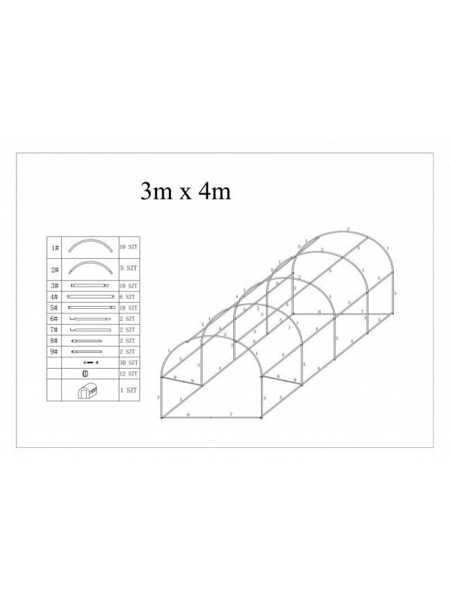 Arkinis šiltnamis su plėvele 12m² (3x4m) 1 Arkinis šiltnamis su plėvele 12m² (3x4m) 1