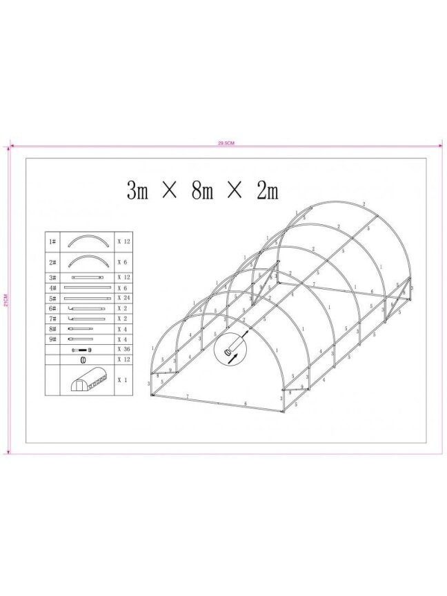 Arkinis šiltnamis su plėvele 24m² (3x8m) 3 Arkinis šiltnamis su plėvele 24m² (3x8m) 3