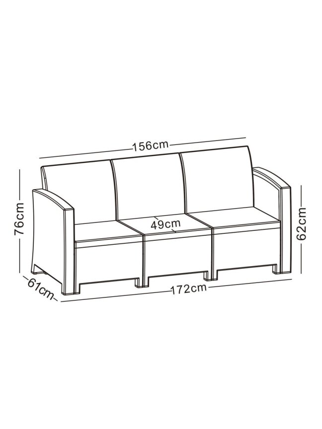 Trivietė rotango sodo sofa 172 cm, pilka 1