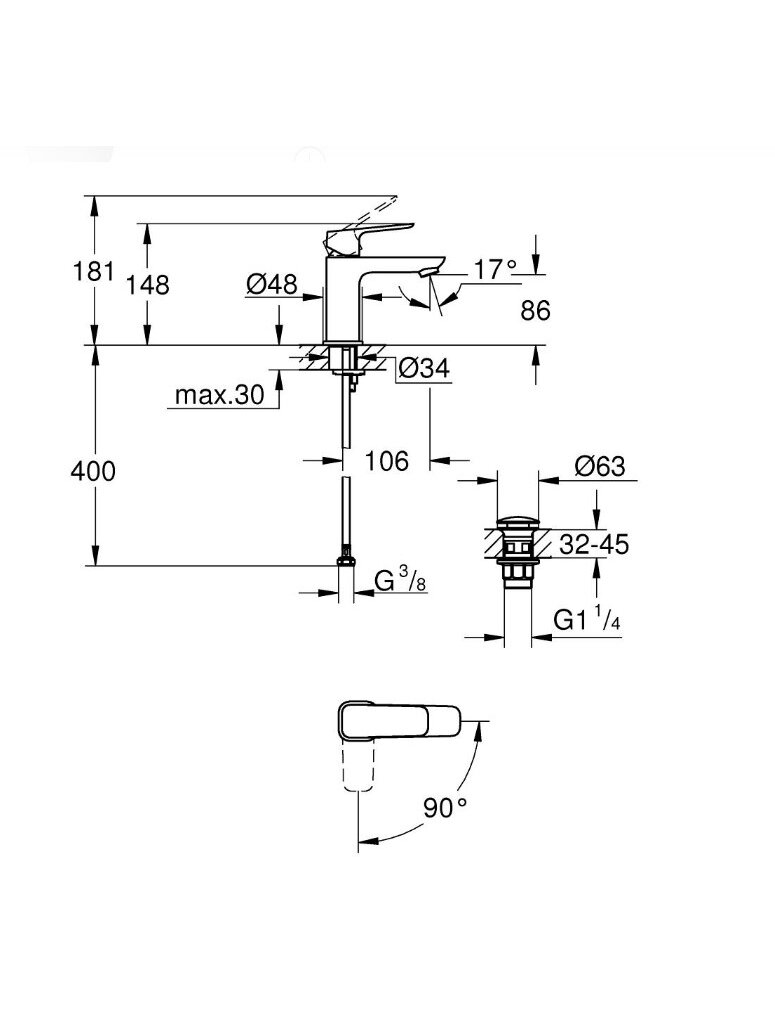 Praustuvo maišytuvas Grohe Cubeo ES, 1/2, S dydžio, su PushOp d.v., chromas 2 Praustuvo maišytuvas Grohe Cubeo ES, 1/2, S dydžio, su PushOp d.v., chromas 2