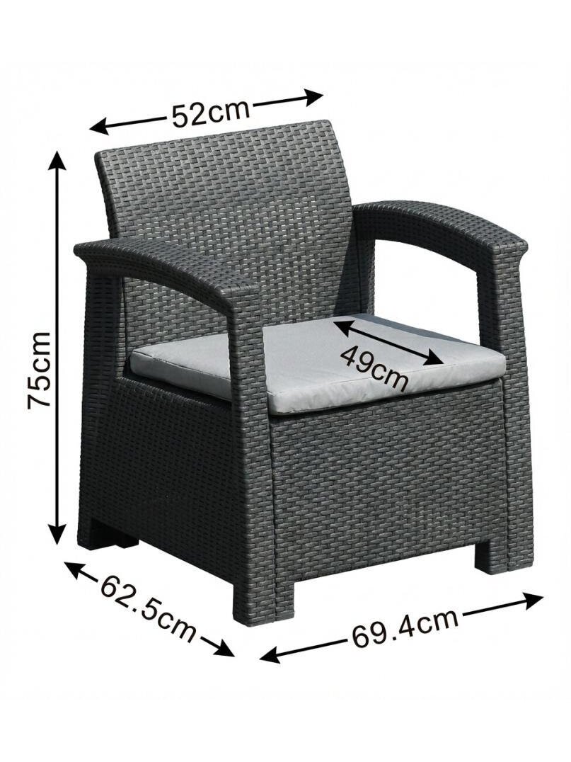 Rotango baldų komplektas: sofa, 2 foteliai, stalas 2