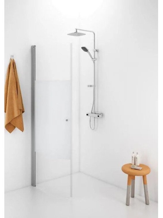 Pusapvalė dušo sienelė IDO Showerama 10-41 700, dalinai matinis stiklas