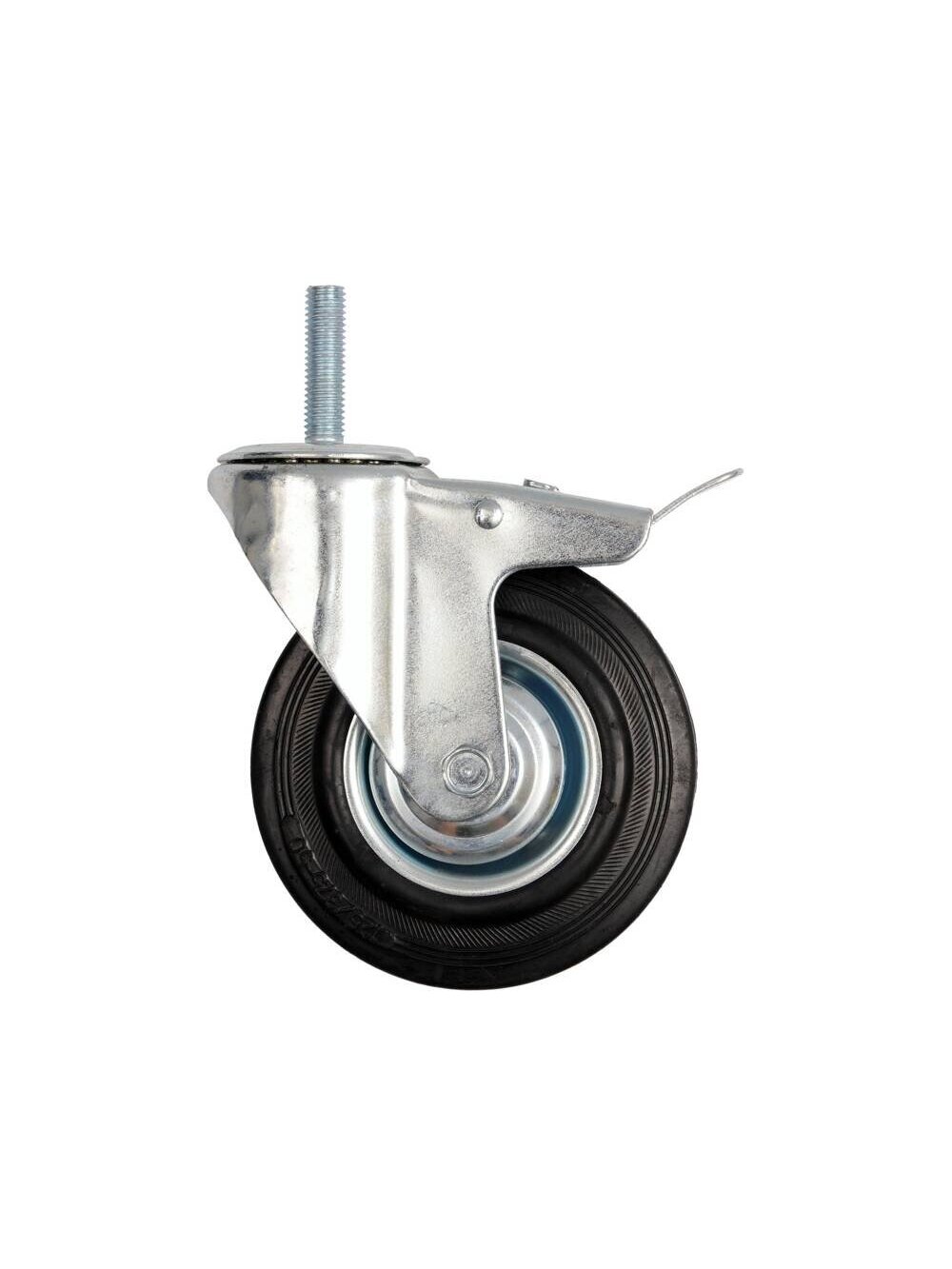 Ratukas vežimėliui, guminis, juodas, pasukamas su stabdžiu, su srieginiu varžtu Vorel | d-125mm, 100kg Ratukas vežimėliui, guminis, juodas, pasukamas su stabdžiu, su srieginiu varžtu Vorel | d-125mm, 100kg