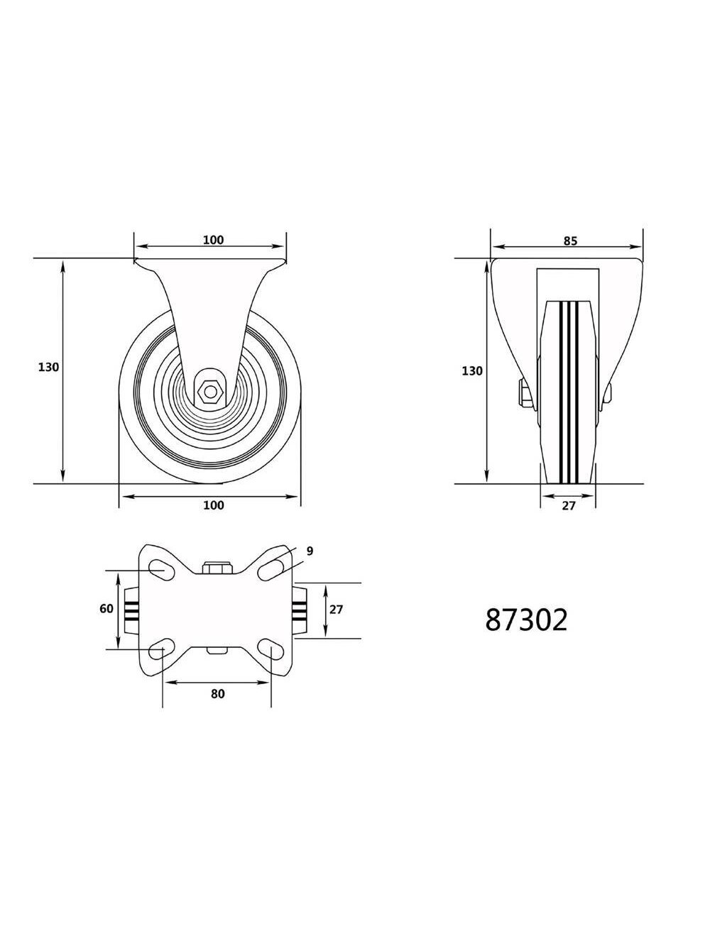 Ratukas vežimėliui, guminis, juodas Vorel | d-100mm, 60kg 1 Ratukas vežimėliui, guminis, juodas Vorel | d-100mm, 60kg 1