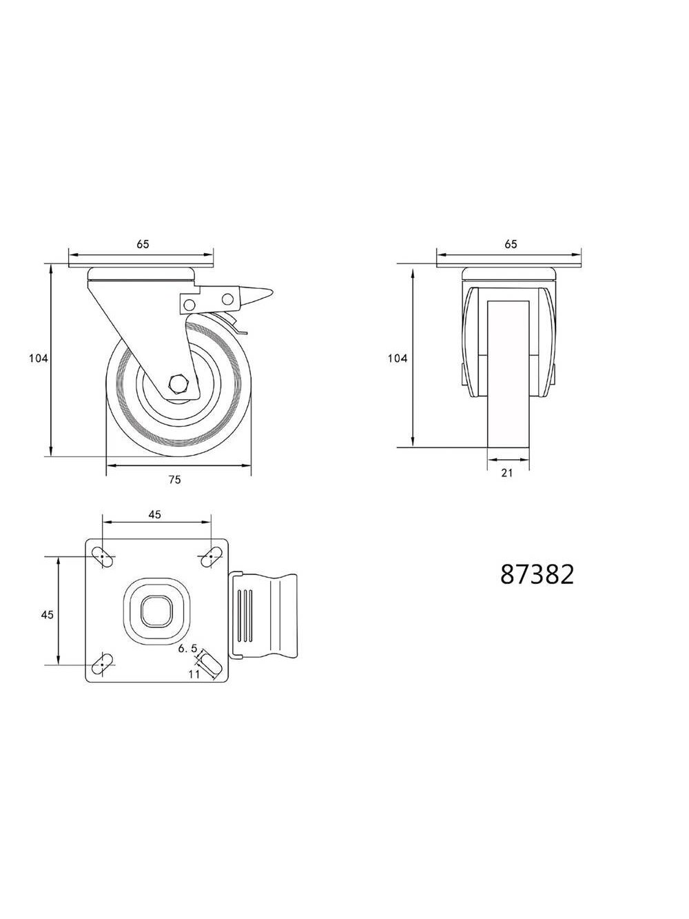 Ratukas vežimėliui, guminis, pilkas, pasukamas su stabdžiu Vorel | d-75mm, 40kg 1 Ratukas vežimėliui, guminis, pilkas, pasukamas su stabdžiu Vorel | d-75mm, 40kg 1