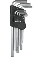 Raktų šešiabriaunių rinkinys 9vnt. 1,5-10mm ilgi Hex Cr-V Topex Raktų šešiabriaunių rinkinys 9vnt. 1,5-10mm ilgi Hex Cr-V Topex