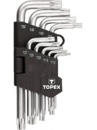 Raktų žvaigždinių rinkinys 9vnt.trumpi TORX Cr-V Topex | T10-50mm