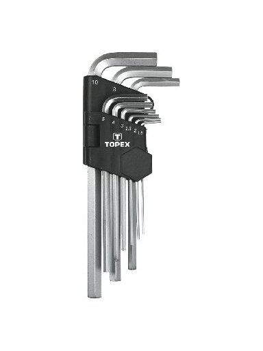 Raktų šešiabriaunių rinkinys 9vnt. 1,5-10mm ilgi Hex Cr-V Topex