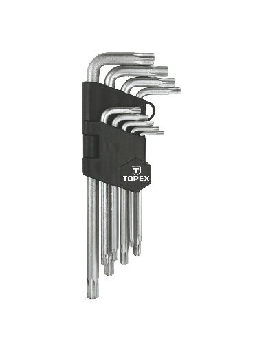 Raktų žvaigždinių rinkinys 9vnt. T10-50mm ilgi TORX Cr-V Topex
