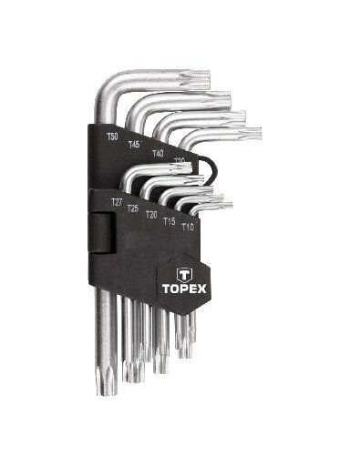 Raktų žvaigždinių rinkinys 9vnt.trumpi TORX Cr-V Topex | T10-50mm