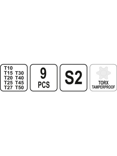 Raktų žvaigždinių su rankena rinkinys TORX, 9 vnt Yato | T10-T50mm