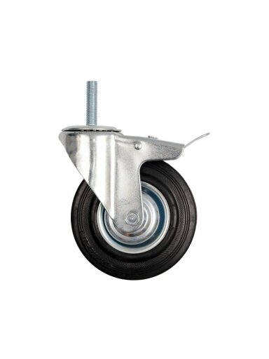 Ratukas vežimėliui, guminis, juodas, pasukamas su stabdžiu, su srieginiu varžtu Vorel | d-125mm, 100kg