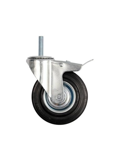 Ratukas vežimėliui, guminis, juodas, pasukamas su stabdžiu, su srieginiu varžtu Vorel | d-160mm, 130kg