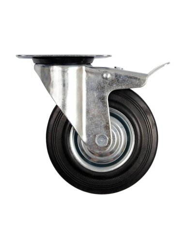Ratukas vežimėliui, guminis, juodas, pasukamas su stabdžiu Vorel | d-100mm, 60kg