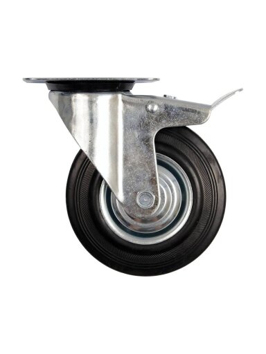 Ratukas vežimėliui, guminis, juodas, pasukamas su stabdžiu Vorel | d-125mm, 100kg