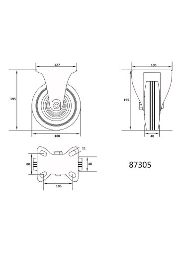 Ratukas vežimėliui, guminis, juodas Vorel | d-160mm, 130kg