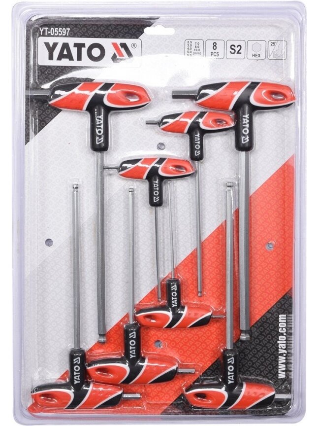 Raktų šešiabriaunių su rankena rinkinys HEX, 8 vnt Yato | 2.5-10mm 4 Raktų šešiabriaunių su rankena rinkinys HEX, 8 vnt Yato | 2.5-10mm 4