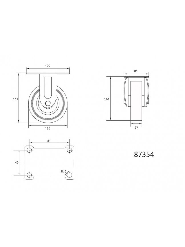Ratukas vežimėliui, guminis, pilkas Vorel | d-125mm, 100kg 1 Ratukas vežimėliui, guminis, pilkas Vorel | d-125mm, 100kg 1