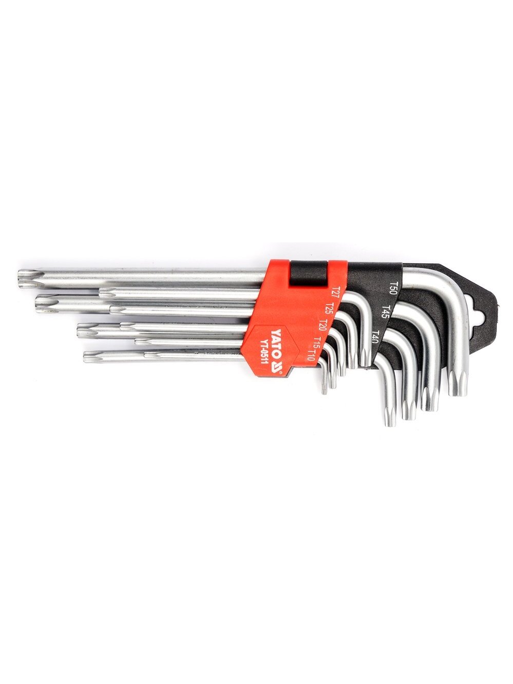 Raktų šešiabriaunių rinkinys 9vnt. T10-50mm TORX CrV Yato Raktų šešiabriaunių rinkinys 9vnt. T10-50mm TORX CrV Yato