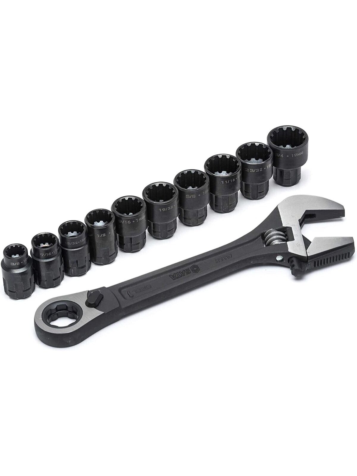 ⬡ Reguliuojamo rakto su perveriamomis galvutėmis rinkinys 11 vnt. (10-19 mm) juodas (ST09000, SATA)