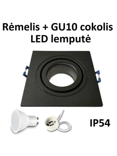 Reguliuojamas LED rėmelis į pakalimą GU10 juodas kvadratinis su lemputė