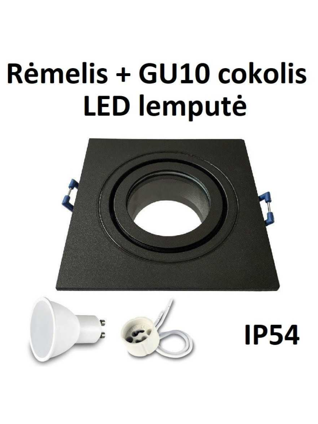 Reguliuojamas LED rėmelis į pakalimą GU10 juodas kvadratinis su lemputė Reguliuojamas LED rėmelis į pakalimą GU10 juodas kvadratinis su lemputė