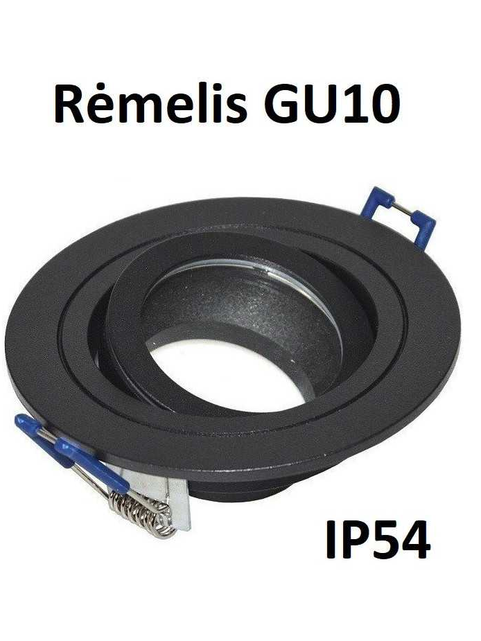 Reguliuojamas LED rėmelis į pakalimą GU10 juodas apvalus be lemputės Reguliuojamas LED rėmelis į pakalimą GU10 juodas apvalus be lemputės