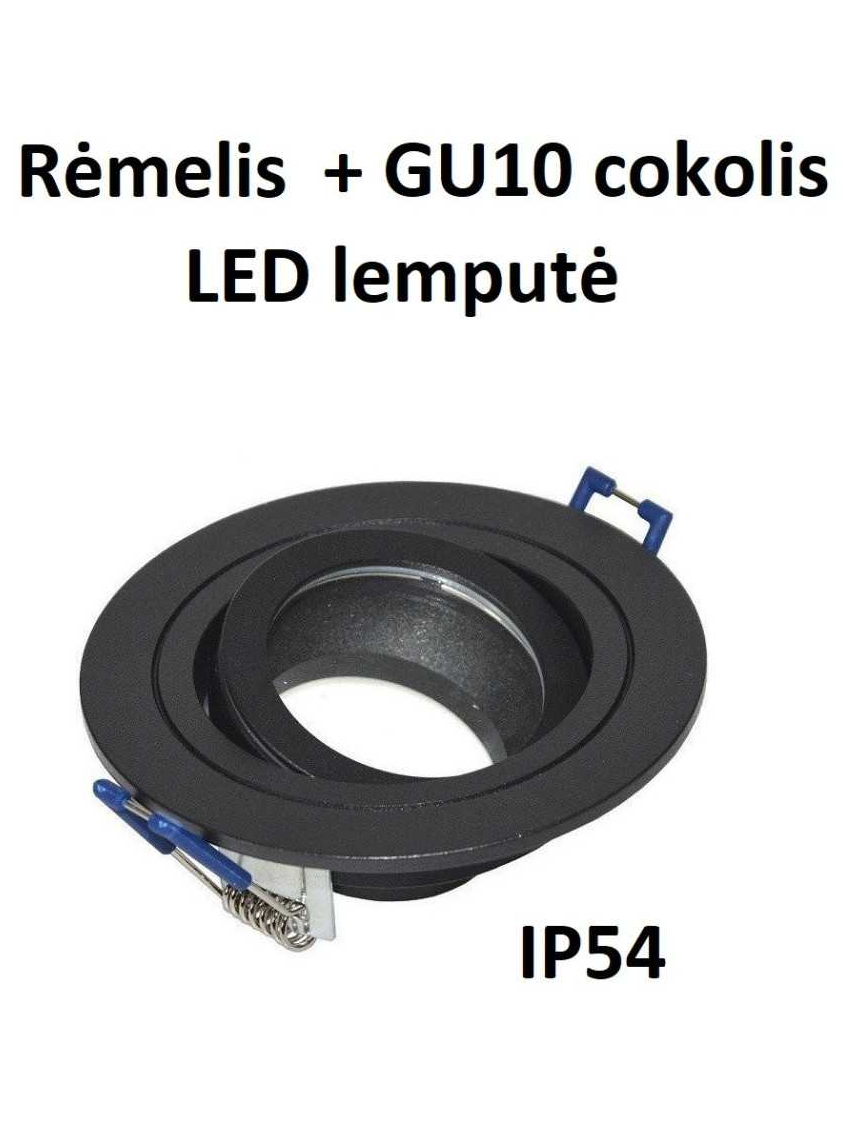 Reguliuojamas LED rėmelis į pakalimą GU10 juodas apvalus su lemputė Reguliuojamas LED rėmelis į pakalimą GU10 juodas apvalus su lemputė
