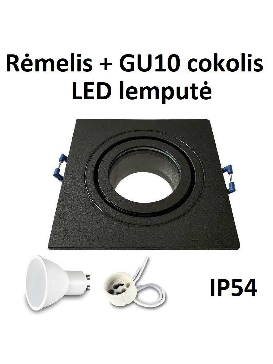 Reguliuojamas LED rėmelis į pakalimą GU10 juodas kvadratinis su lemputė Reguliuojamas LED rėmelis į pakalimą GU10 juodas kvadratinis su lemputė