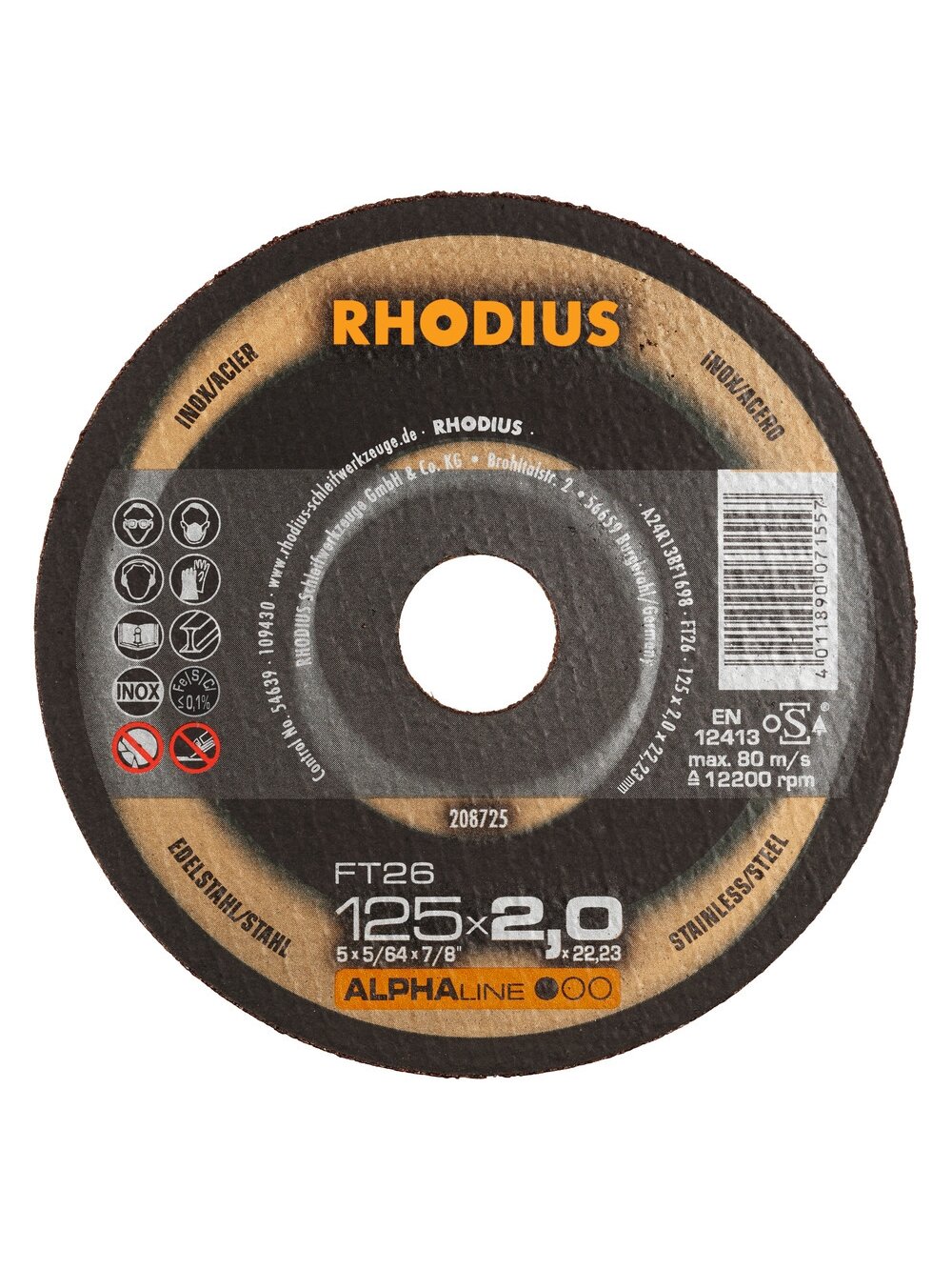 Rhodius Pjovimo diskas Rhodius FT26 180x2x22,23 mm Rhodius Pjovimo diskas Rhodius FT26 180x2x22,23 mm