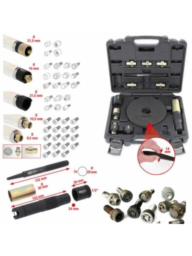 Rim lock removal set, 15 pcs, KS Tools