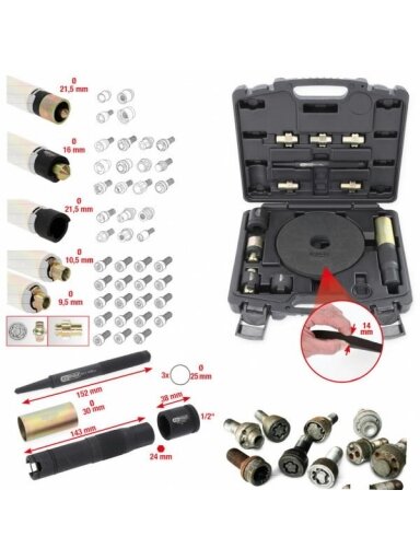 Rim lock removal set, 15 pcs, KS Tools