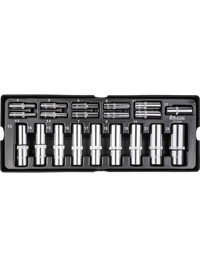 Richmann Prailgintų galvučių rinkinys 1/4- 1/2, 4-24 mm Richmann Prailgintų galvučių rinkinys 1/4- 1/2, 4-24 mm