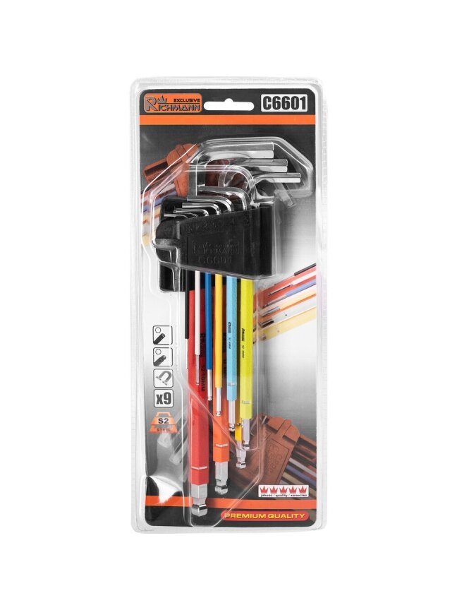 Richmann Šešiakampiai raktai "Richmann" HEX 1,5 - 10 mm, 9 vnt. 2 Richmann Šešiakampiai raktai "Richmann" HEX 1,5 - 10 mm, 9 vnt. 2